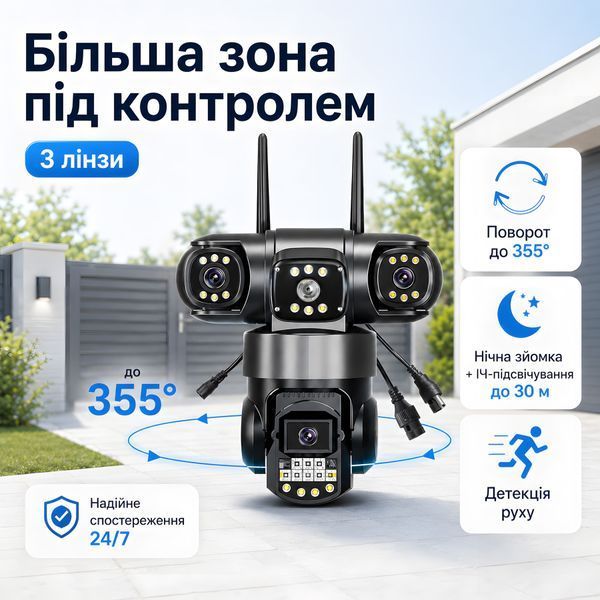 4G IP камера видеонаблюдения под SIM-карту, 3 линзы, IP66 000017 фото
