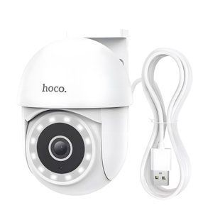 Уличная Wi-Fi IP-камера видеонаблюдения Hoco D2 3 Мп, поворот 350&deg;/96&deg;, IP65, белая 000051 фото