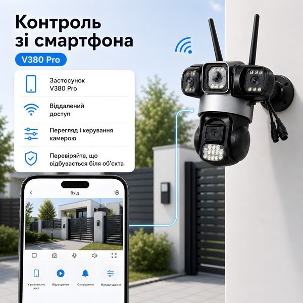 Уличная IP Wi-Fi камера видеонаблюдения V380 Pro с 3 объективами 000034 фото