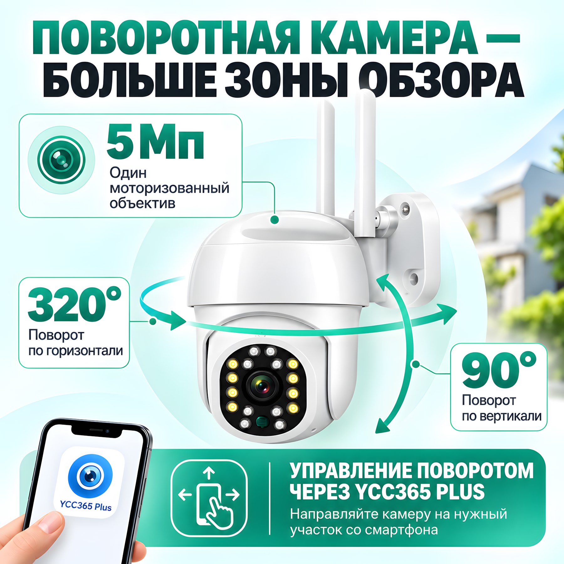 Поворотная Wi-Fi IP-камера 5 Мп 320 градусов по горизонтали 90 градусов по вертикали