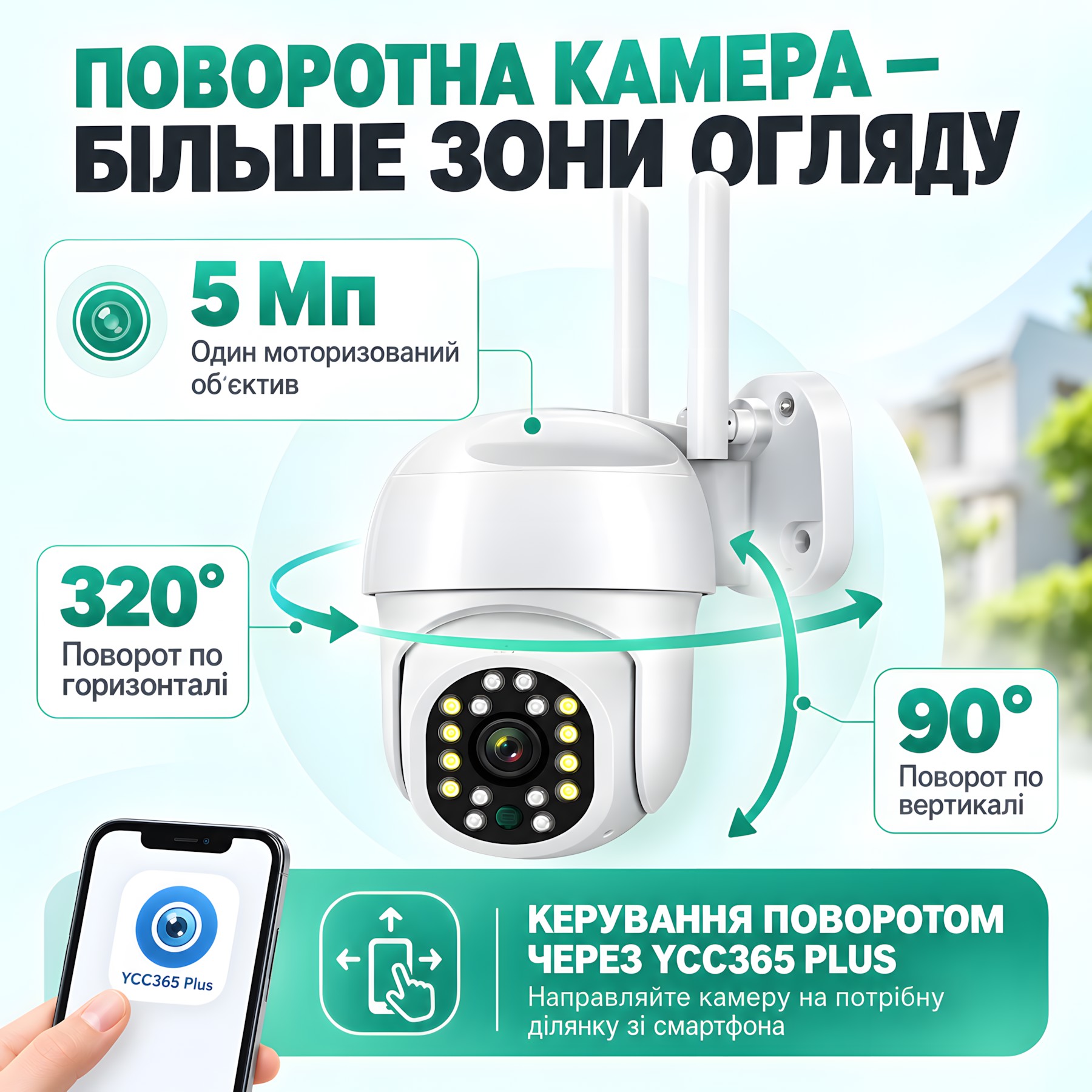 Поворотна Wi-Fi IP-камера 5 Мп 320 градусів по горизонталі 90 градусів по вертикалі