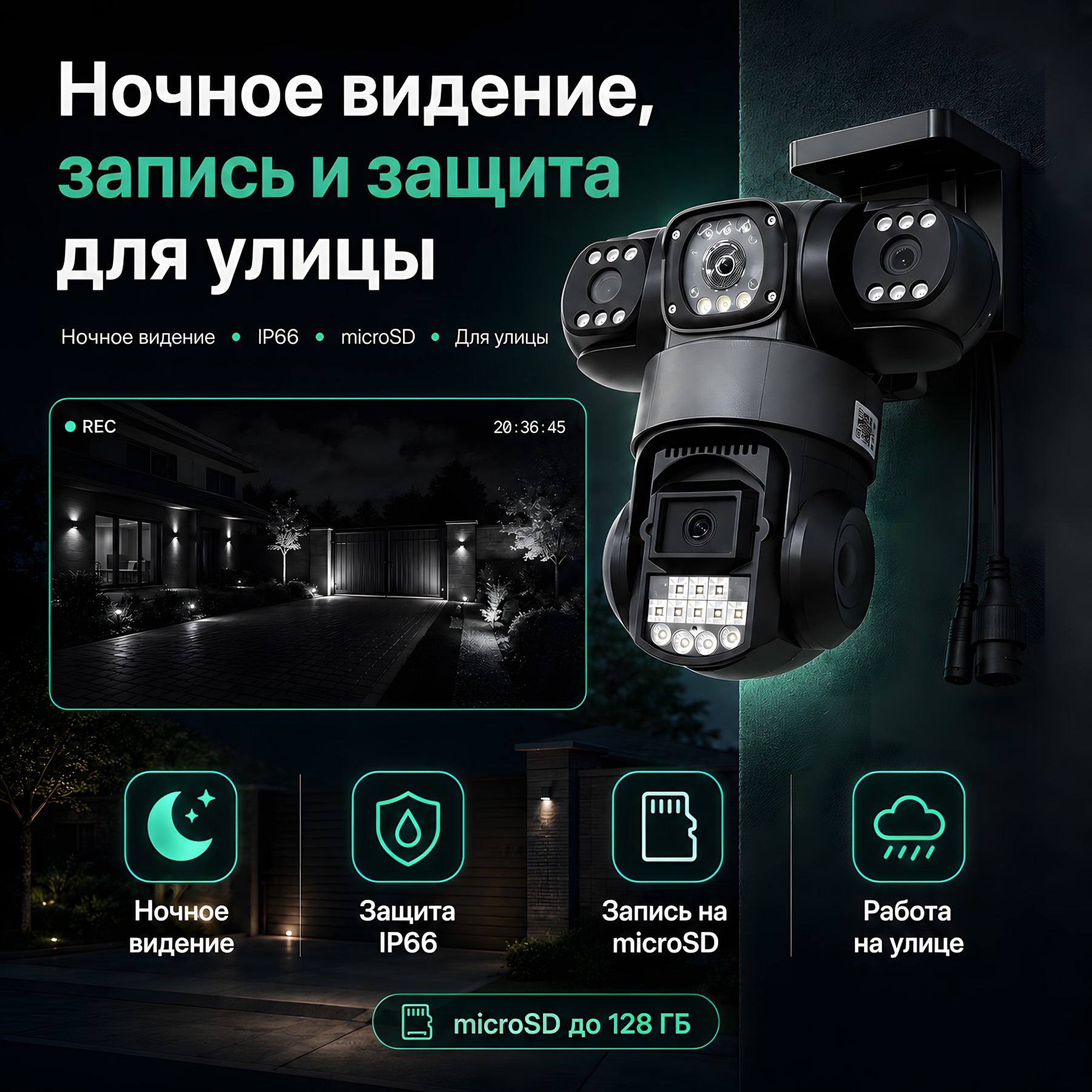Ночное видение IP66 и запись на microSD для уличной 4G камеры