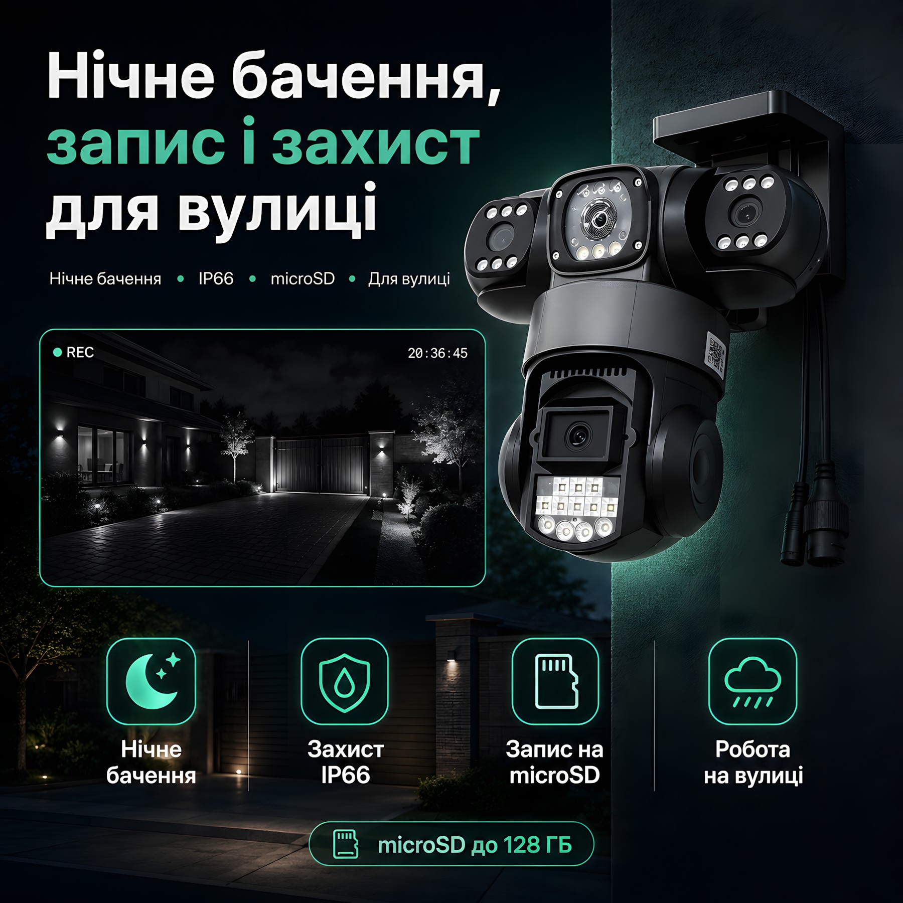 Нічне бачення IP66 та запис на microSD для вуличної 4G камери
